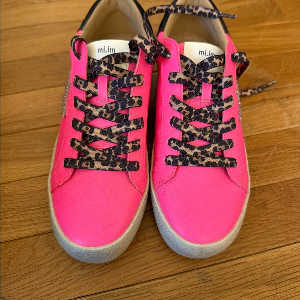 Mi.iM Women's Hot Pink Sneakers with Leopard-Print Laces